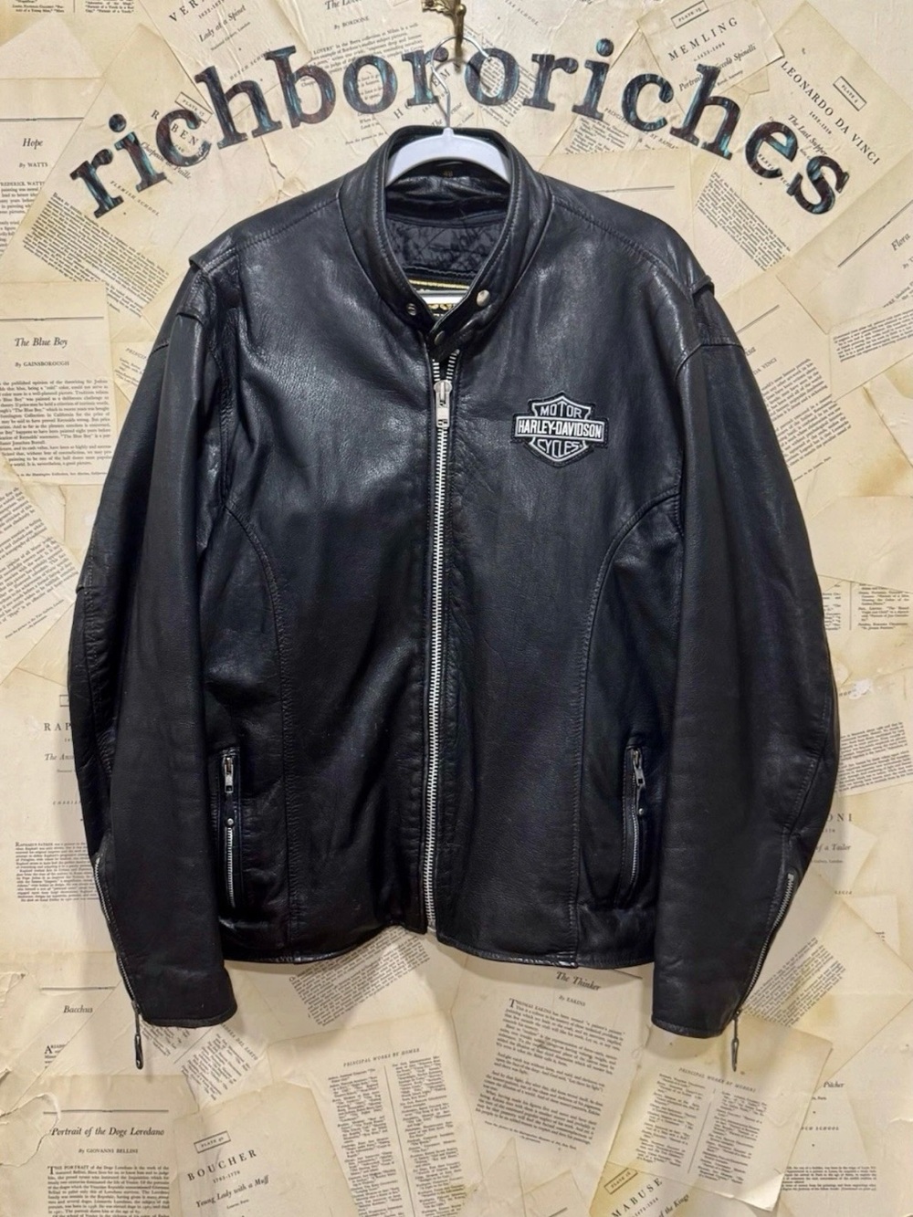 Vintage Harley Davidson Hudson Leather Mens 48 Black Cafe Racer Jacket Zip Vest